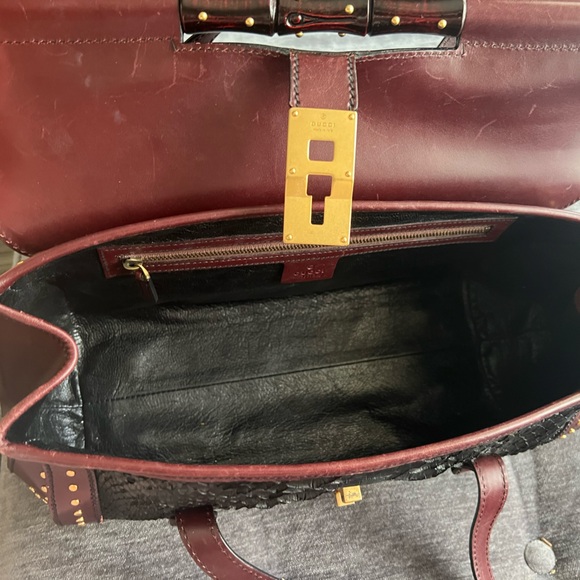 Auth.GUCCI 100% real python skin and burgundy leather shoulder bag,excellent - Picture 10 of 16